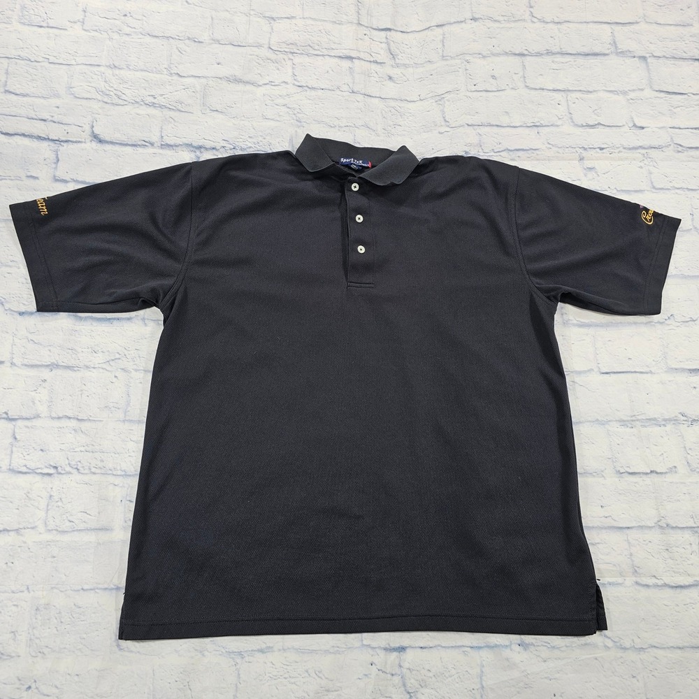 Sport-Tek Polo Shirt MENS L Black Crown Royal Embroidered Performance Golf Tee